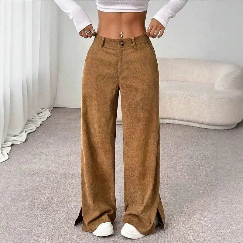 Camila Pantalon Large Taille Haute Élégant pour Femme - Curcuma