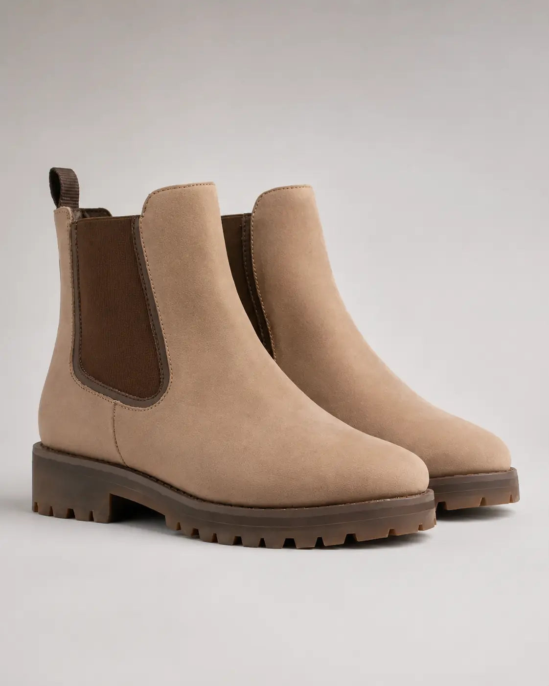 Calanthe Bottines Chelsea Effet Daim, Semelle Crantée Épaisse pour Femme - Beige