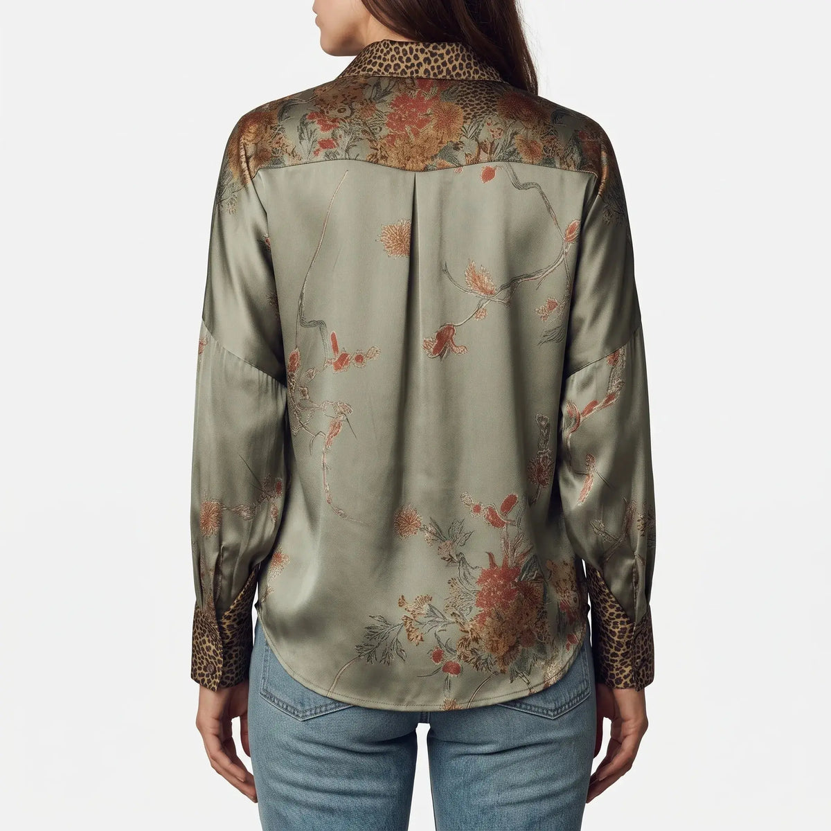 Ottilie Blouse Fleurie Décontractée, Manches Longues pour Femme - Vert