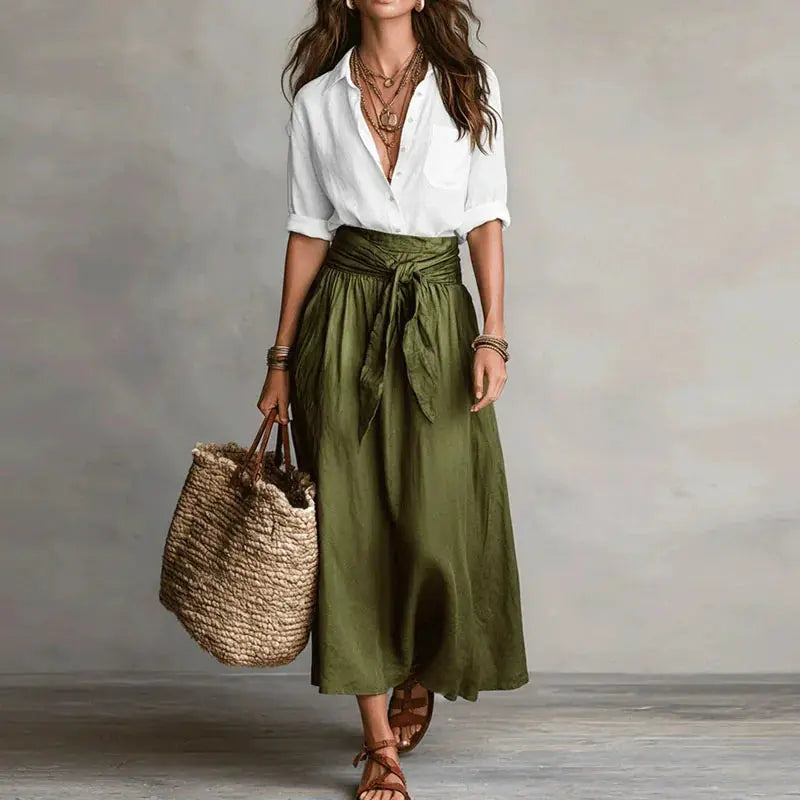 Juniper Ensemble Coordonné Deux Pièces en Lin pour Femme - Blanc et Vert