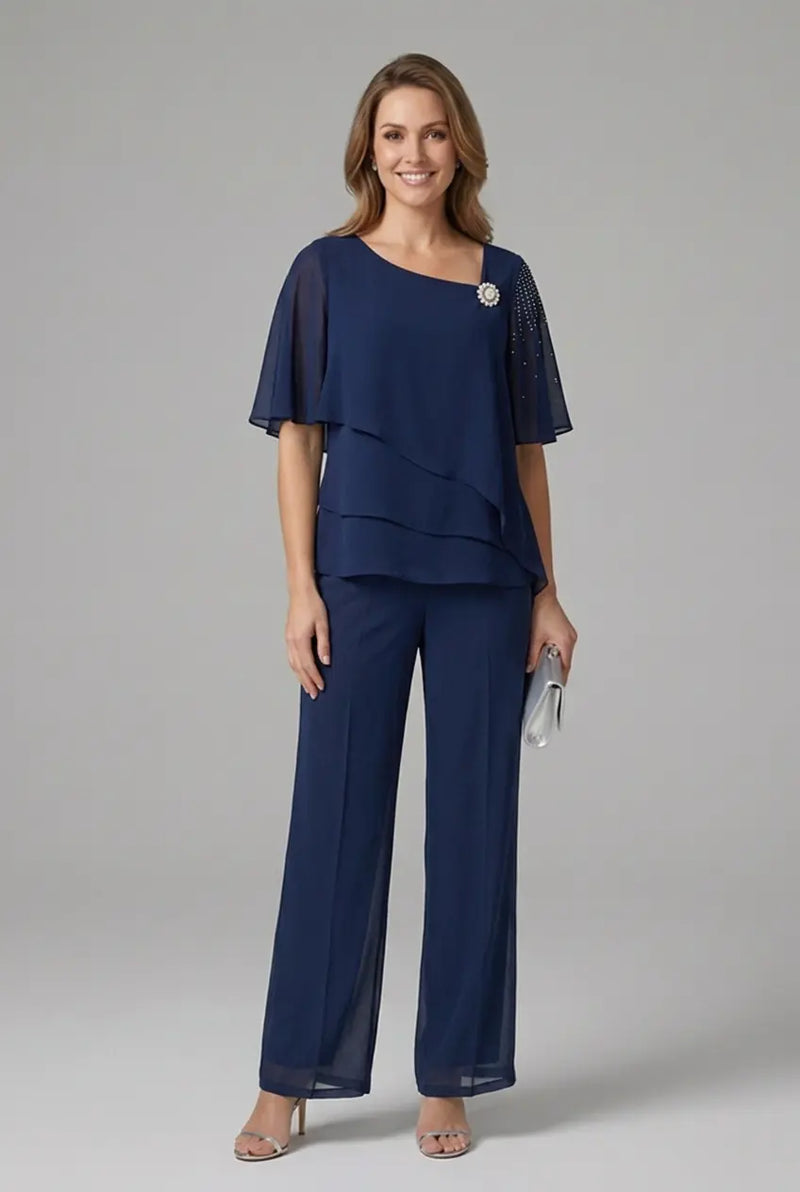 Héloïse Ensemble Haut et Pantalon Droit pour Femme - Bleu Marine