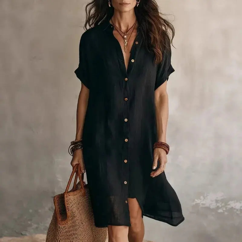 Rowan Robe Chemise Boutonnée pour Femme - Noir