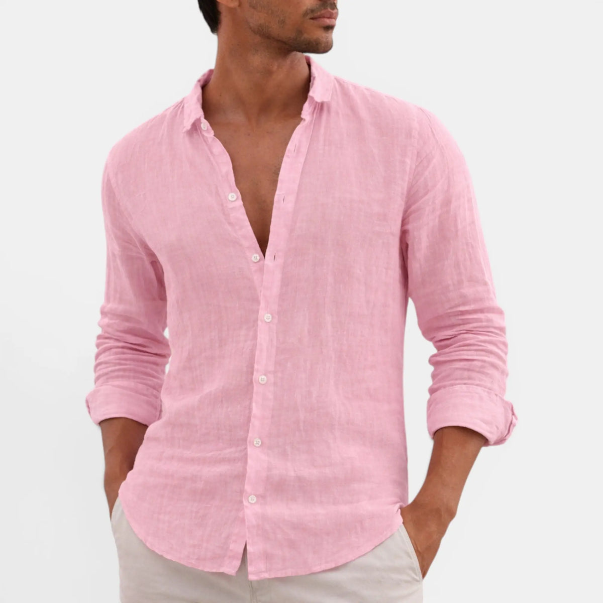 Léonie Chemise Col Ouvert, Manches Longues, Coupe Régulière, 6 Coloris pour Femme - Rose