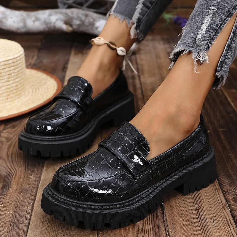 Celandine Mocassins à Bride Embossée, Semelle Crantée pour Femme - Noir