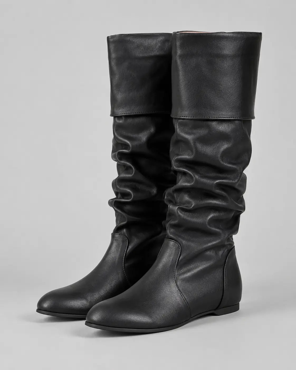 Roussel Bottes Montantes Souples, Tige Froncée, Talon Plat pour Femme - Noir