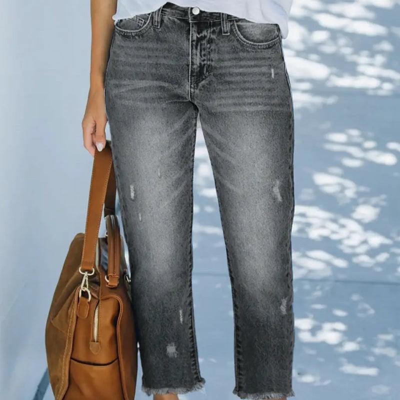 Winnifred Jean Court Droit Rétro, Denim Stretch Doux et Confortable pour Femme - Gris