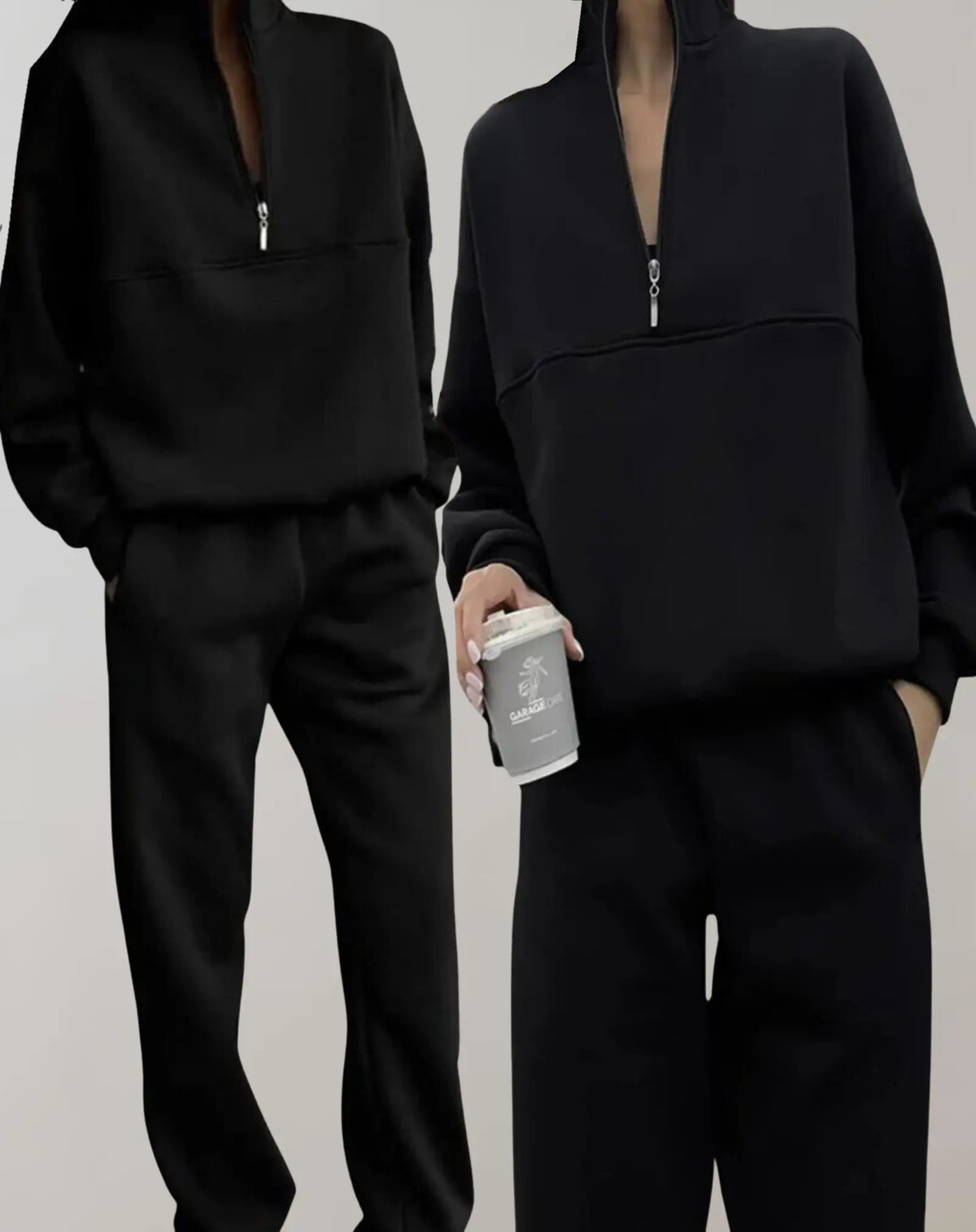 Sarah Ensemble Doux en Molleton, Confortable et Élégant pour Femme - Noir