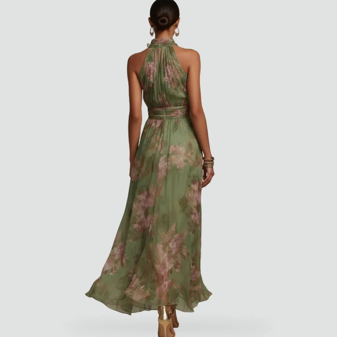 Solene Robe Maxi à Imprimé Fleuri, Idéale Invitée de Mariage pour Femme - Vert Sauge