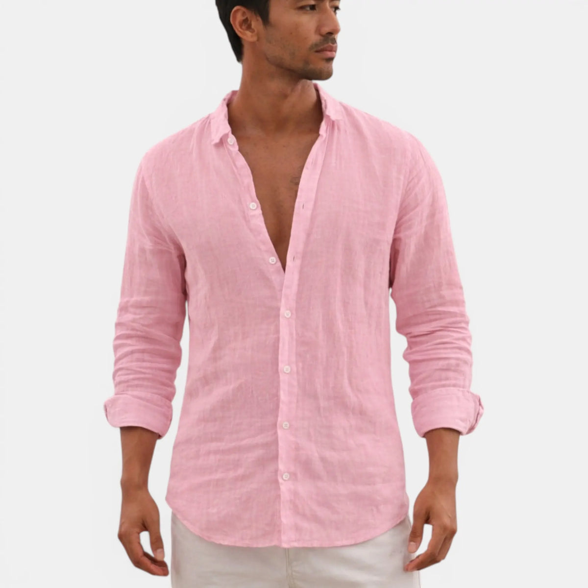 Léonie Chemise Col Ouvert, Manches Longues, Coupe Régulière, 6 Coloris pour Femme - Rose