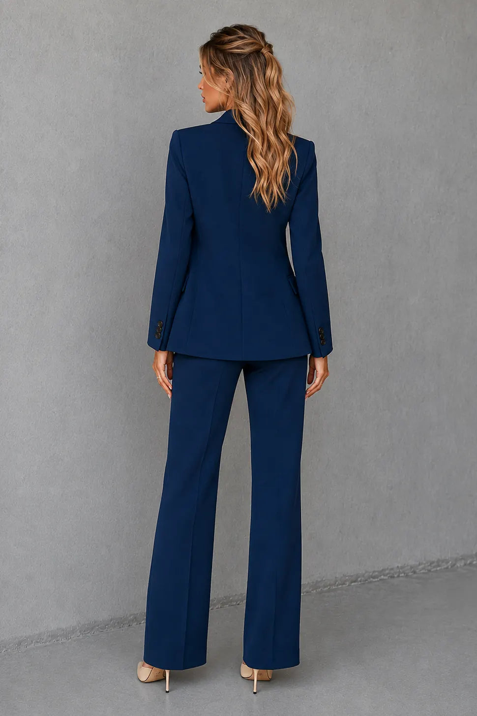 Marbella Tailleur Deux Pièces Blazer et Pantalon pour Femme - Bleu Marine