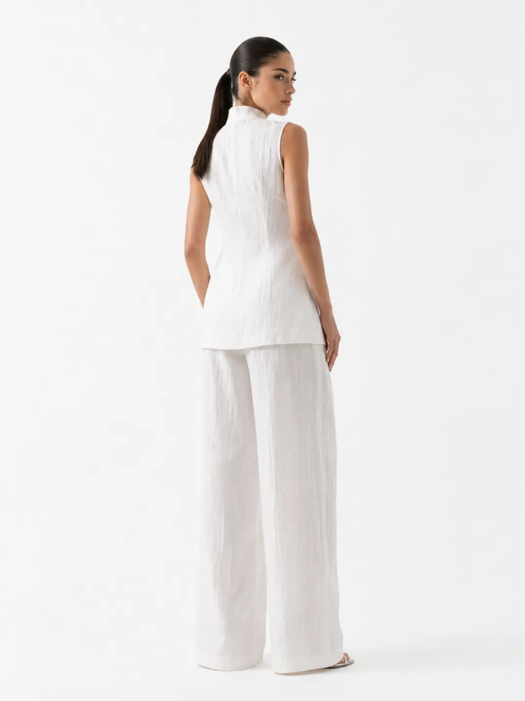 Grace Ensemble Pantalon Large en Lin pour Femme - Blanc