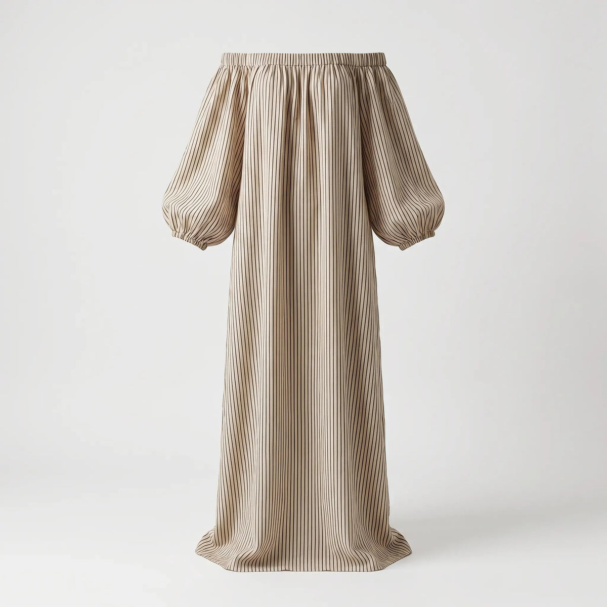 Verbena Robe Maxi Rayée, Épaules Dénudées pour Femme - Beige