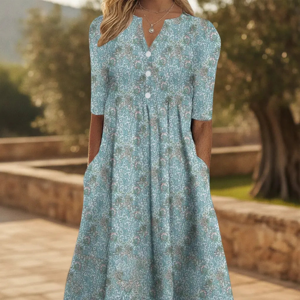 Juliette Robe Midi Boutonnée à Imprimé Fleuri pour Femme - Bleu