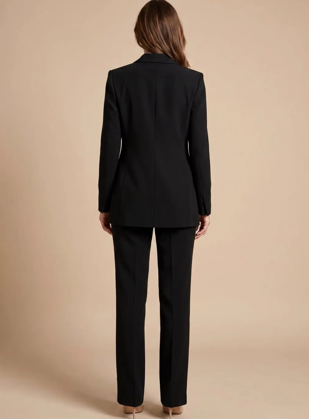 Palma Ensemble Blazer à Bouton Unique et Pantalon Large Évasé pour Femme - Noir