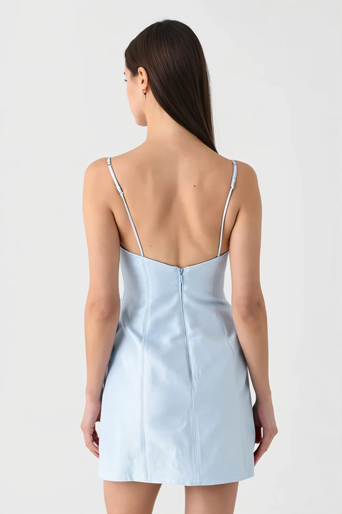 Thalassa Robe Mini en Satin à Fines Bretelles et Fleurs 3D pour Femme - Bleu Clair