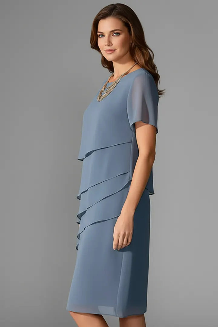 Esme Robe à Empiècement Devant, Manches Courtes, Ourlet Droit pour Femme - Bleu