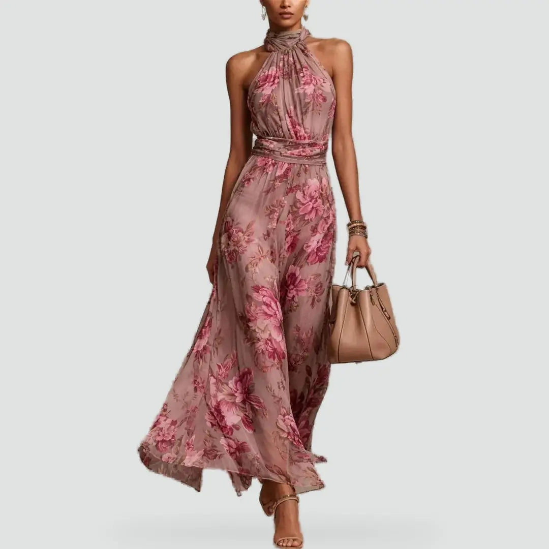 Solene Robe Maxi à Imprimé Fleuri, Idéale Invitée de Mariage pour Femme - Vert Sauge