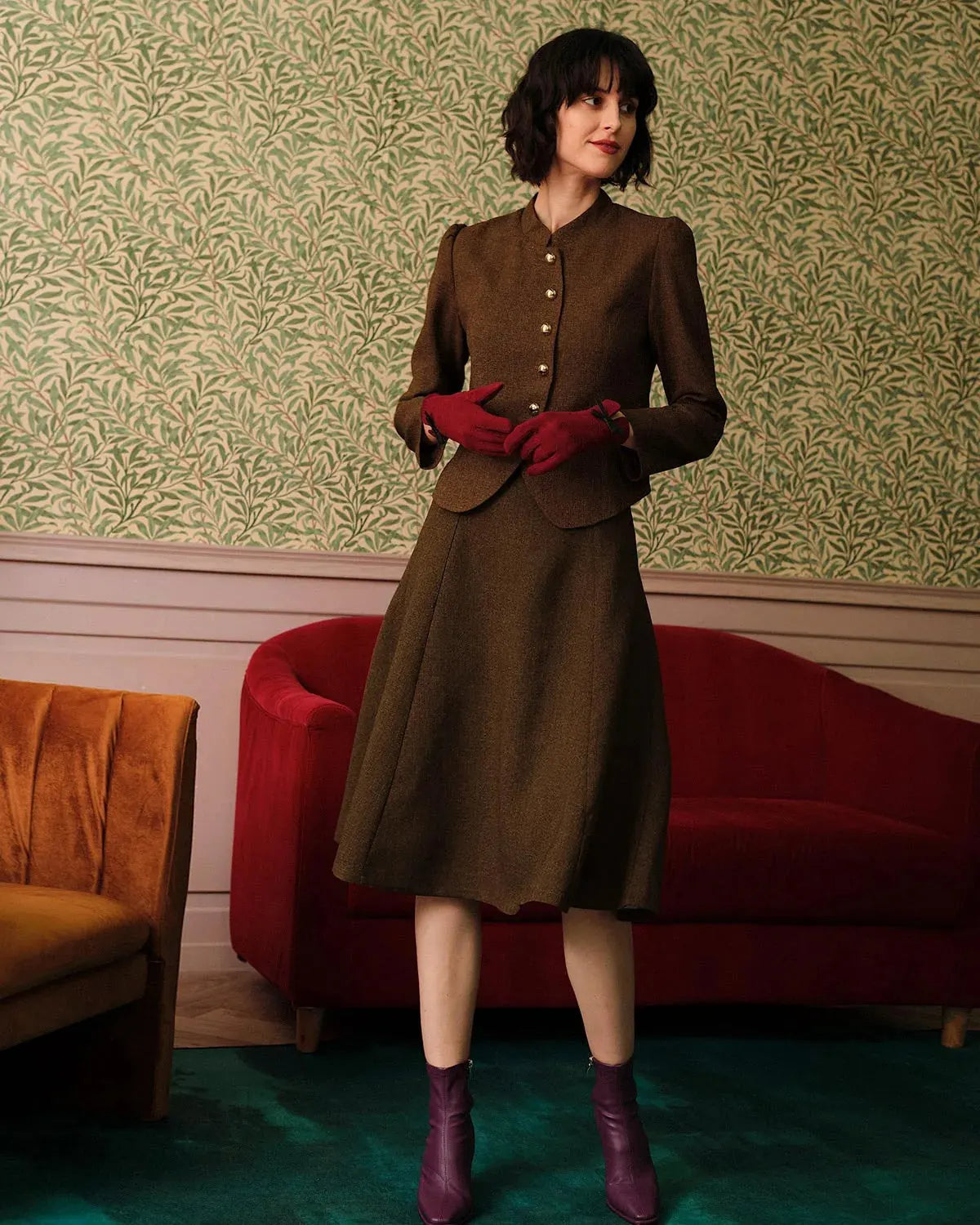 Raven Robe Midi Plissée Évasée pour Femme - Marron