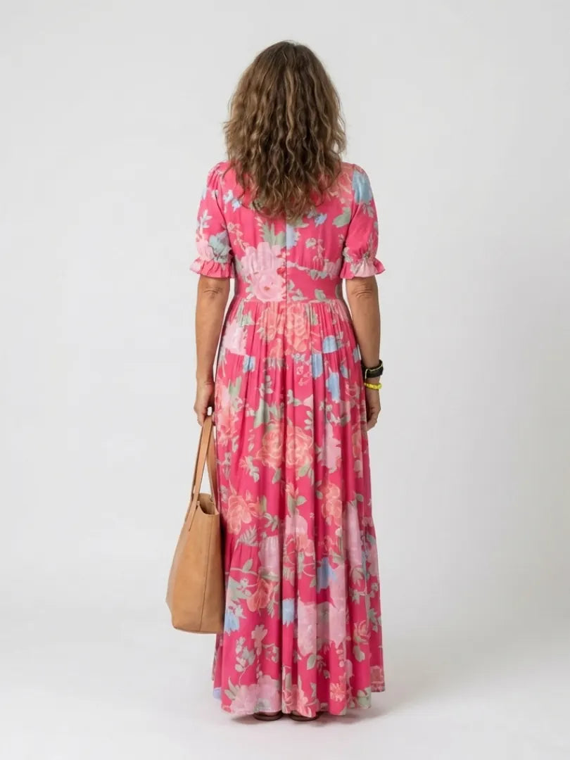 Adelisse Robe Maxi Plissée à Imprimé Fleuri pour Femme - Rose
