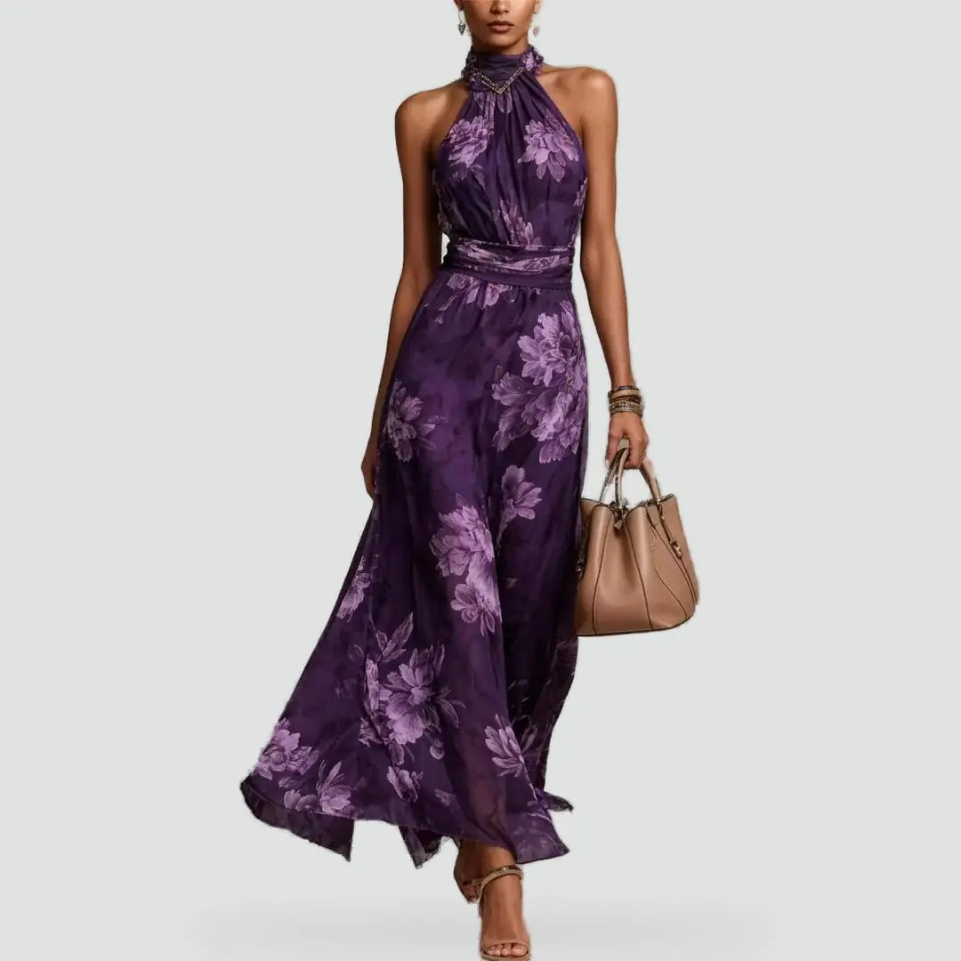 Solene Robe Maxi à Imprimé Fleuri, Idéale Invitée de Mariage pour Femme - Vert Sauge
