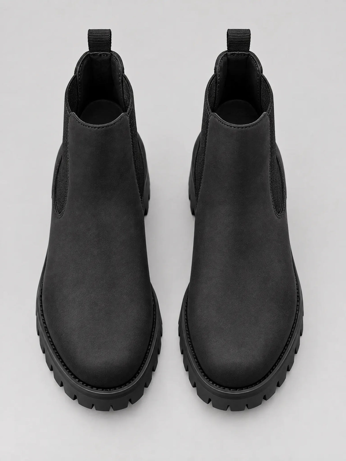 Calanthe Bottines Chelsea Effet Daim, Semelle Crantée Épaisse pour Femme - Noir