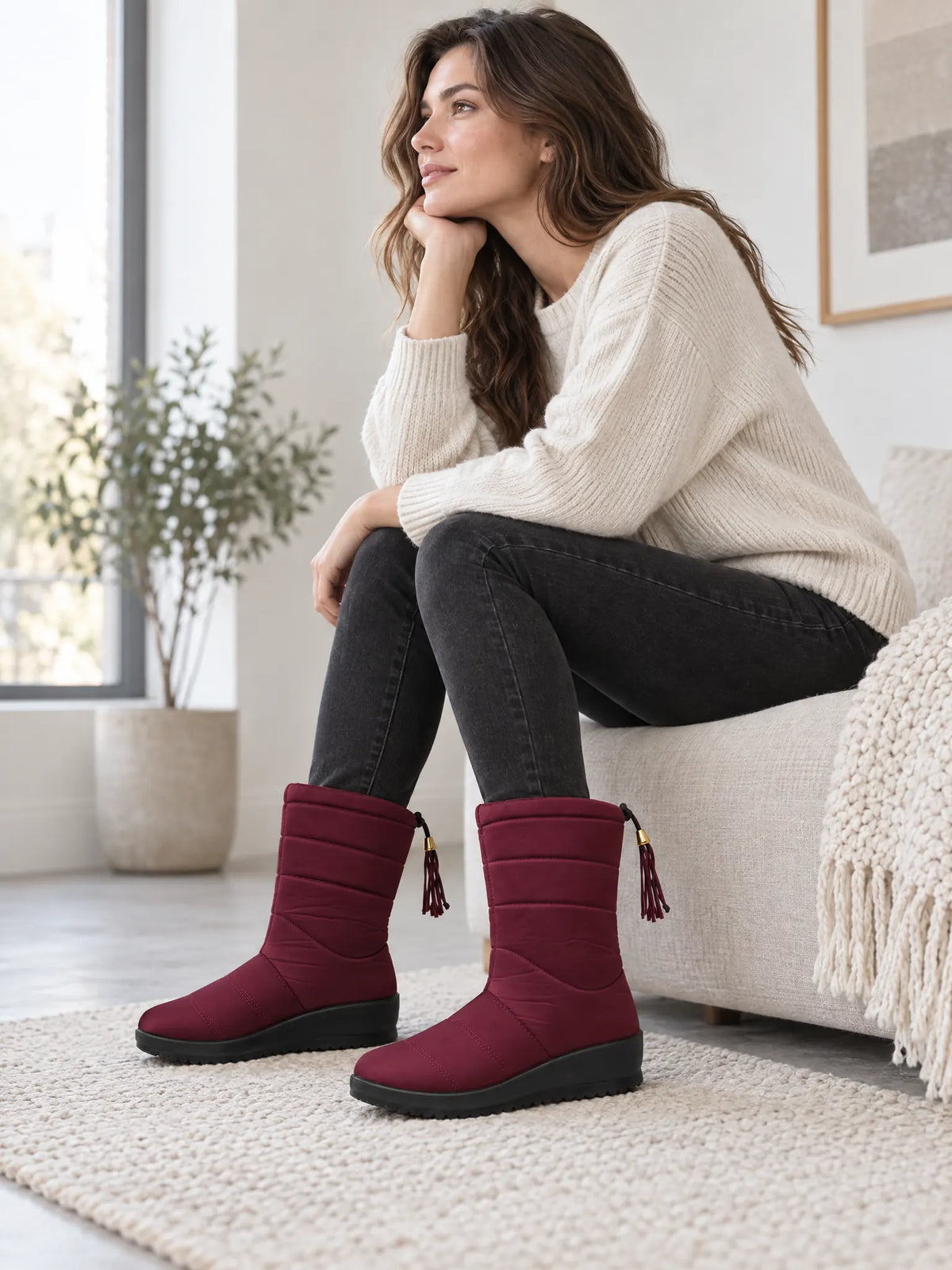 Larkspur Bottes de Neige Matelassées Mi-Mollet pour Femme - Bordeaux