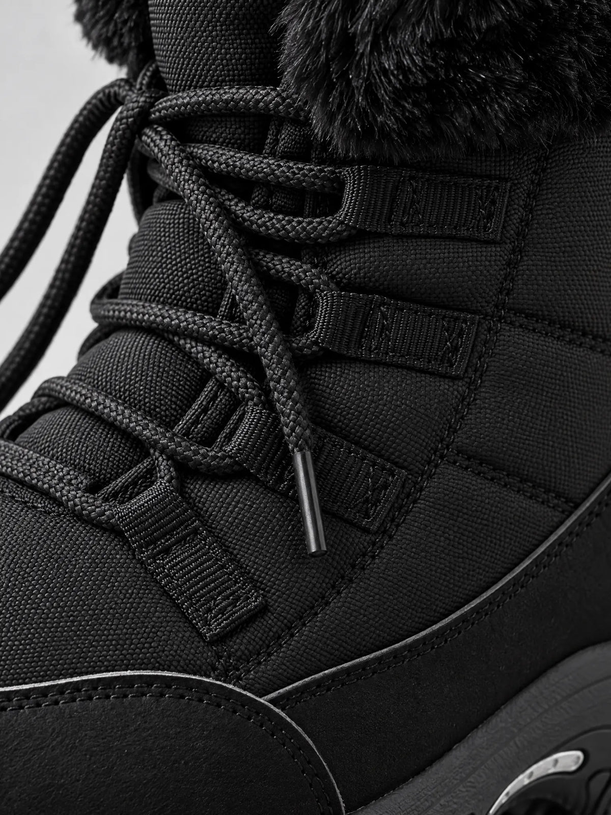 Marceau Bottes de Neige Matelassées à Lacets, Col Fausse Fourrure, Semelle Épaisse pour Femme - Noir