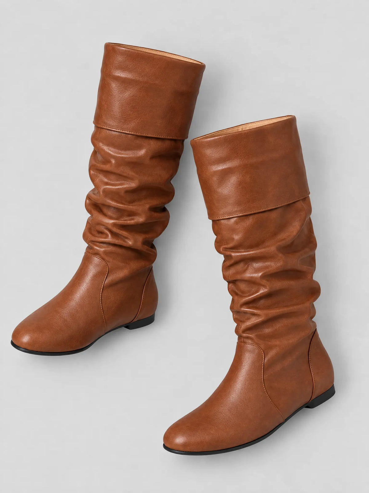 Roussel Bottes Montantes Souples, Tige Froncée, Talon Plat pour Femme - Marron