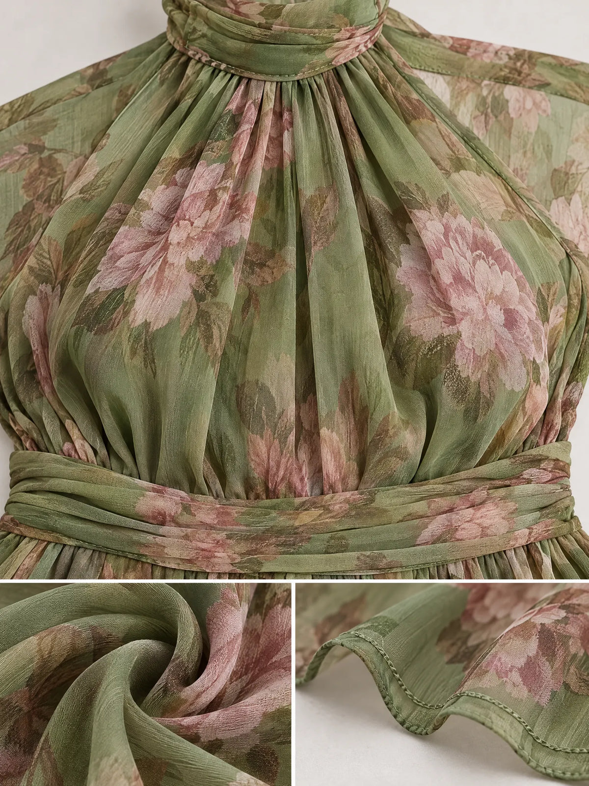 Solene Robe Maxi à Imprimé Fleuri, Idéale Invitée de Mariage pour Femme - Vert Sauge
