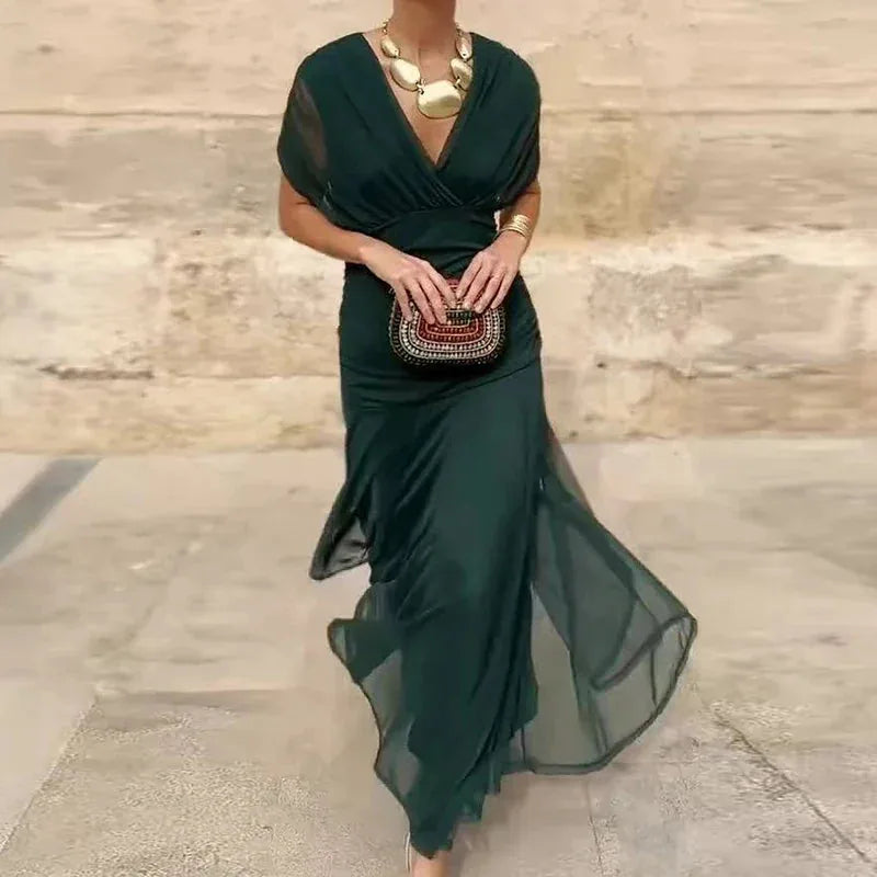 Carol Robe Maxi Fleurie Invitée de Mariage, Épaules Dénudées, Taille Froncée pour Femme - Vert et Violet | Tenelle