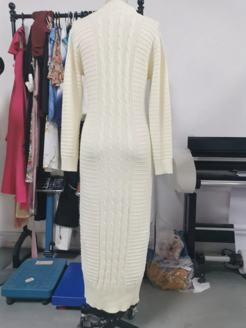 Colette Robe Maxi Moulante en Maille Torsadée pour Femme - Beige | Tenelle