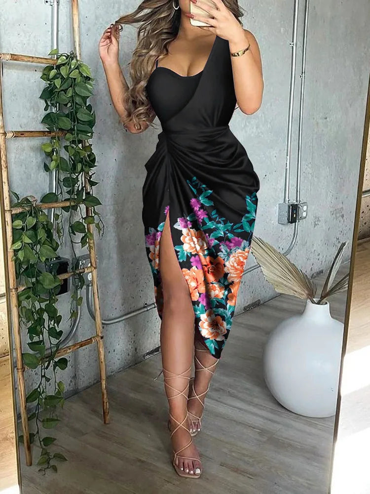 Marisette Robe de Soirée Maxi Asymétrique à Sequins, Plissée pour Femme - Noir | Tenelle