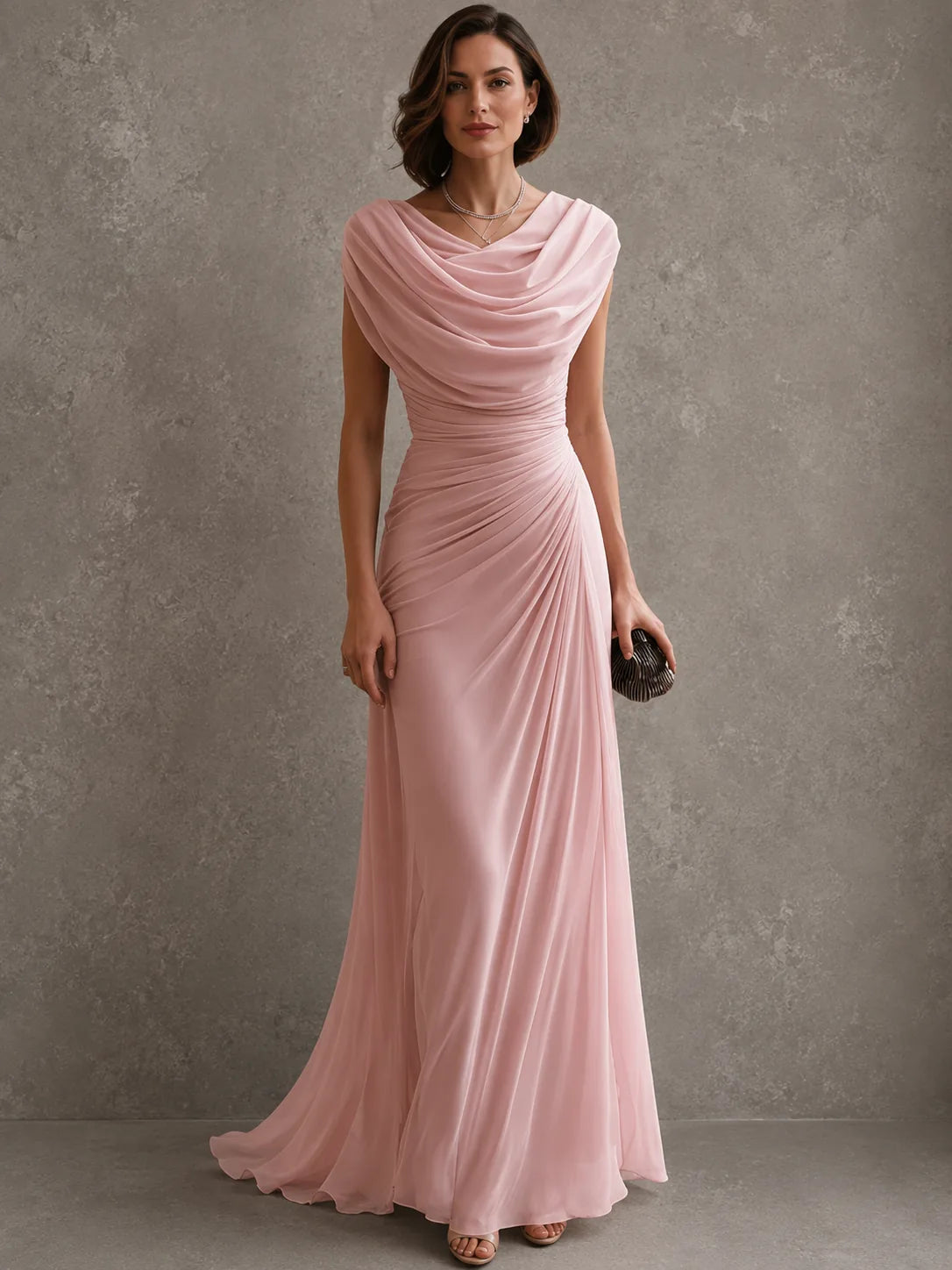 Miren Robe Maxi Invitée de Mariage, Col Bénitier, Taille Froncée, Sans Manches, Style Habillé pour Femme - Rose | Tenelle