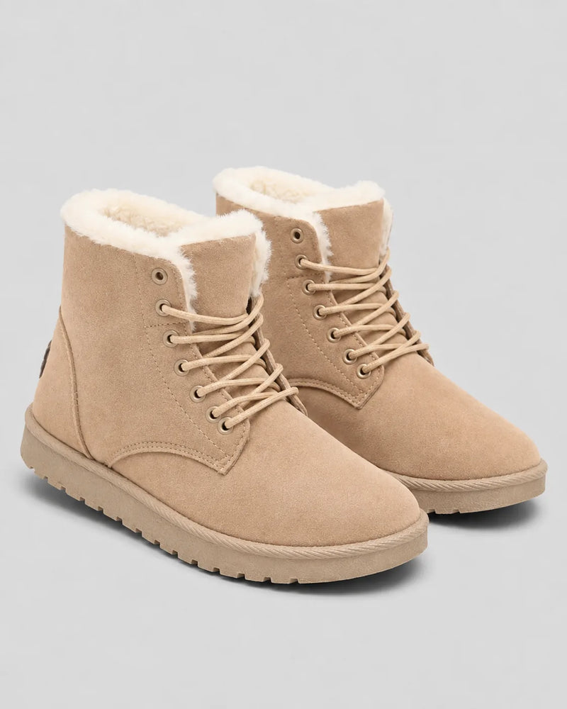 Petronille Bottines Doublées Fourrure, Effet Daim, Style Hiver pour Femme - Beige | Tenelle