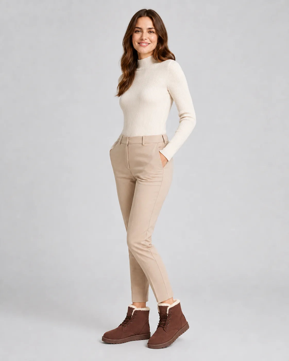 Petronille Bottines Doublées Fourrure, Effet Daim, Style Hiver pour Femme - Beige | Tenelle