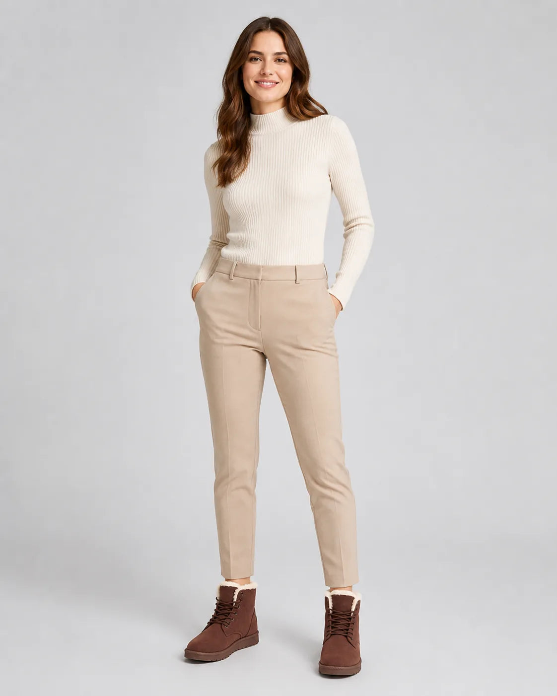 Petronille Bottines Doublées Fourrure, Effet Daim, Style Hiver pour Femme - Beige | Tenelle