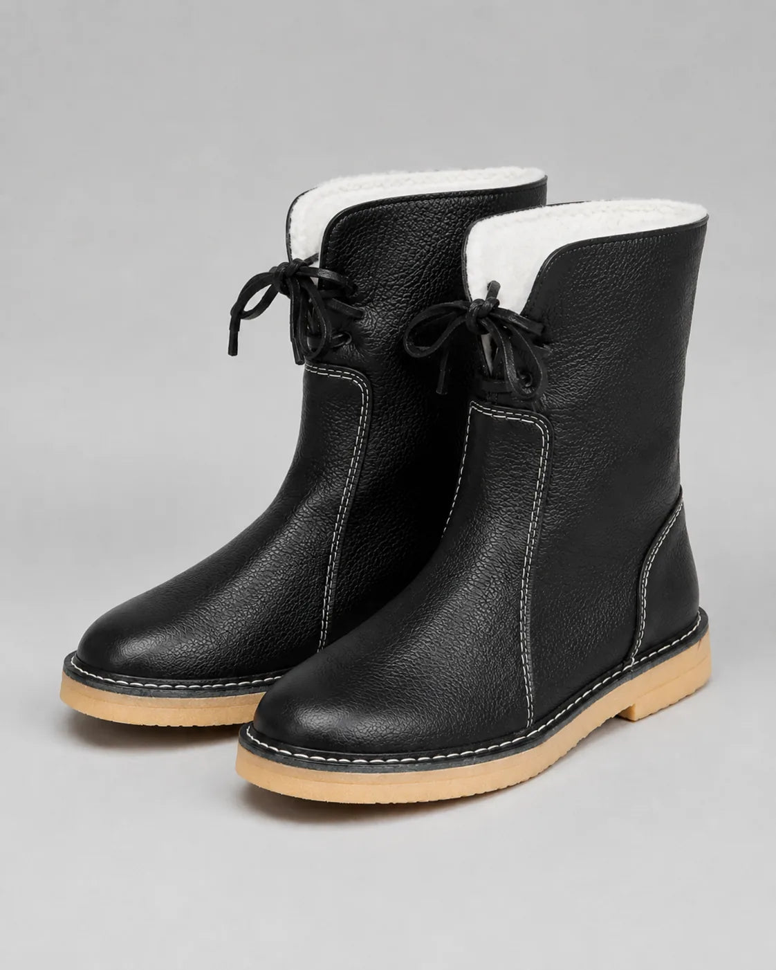 Wisteria Bottes de Neige Doublées Polaire, Lacets, Mi-Mollet pour Femme - Noir | Tenelle