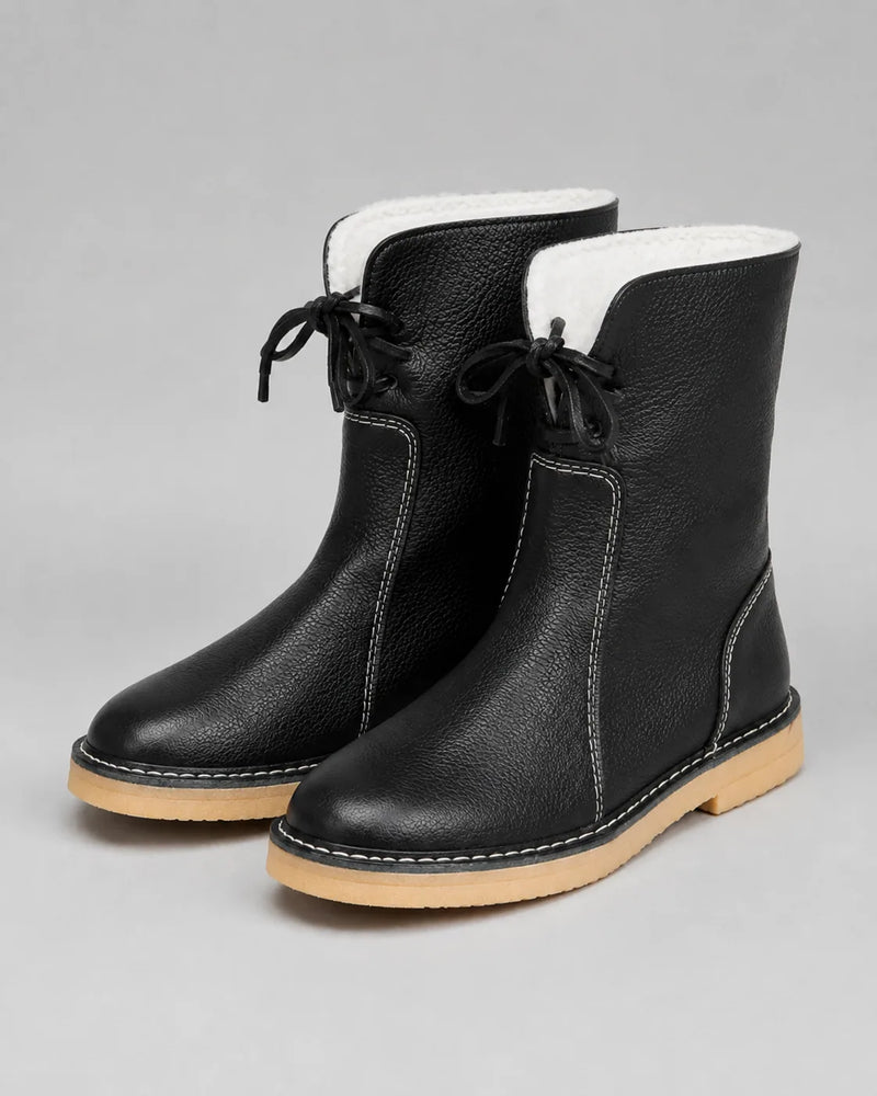 Wisteria Bottes de Neige Doublées Polaire, Lacets, Mi-Mollet pour Femme - Noir | Tenelle