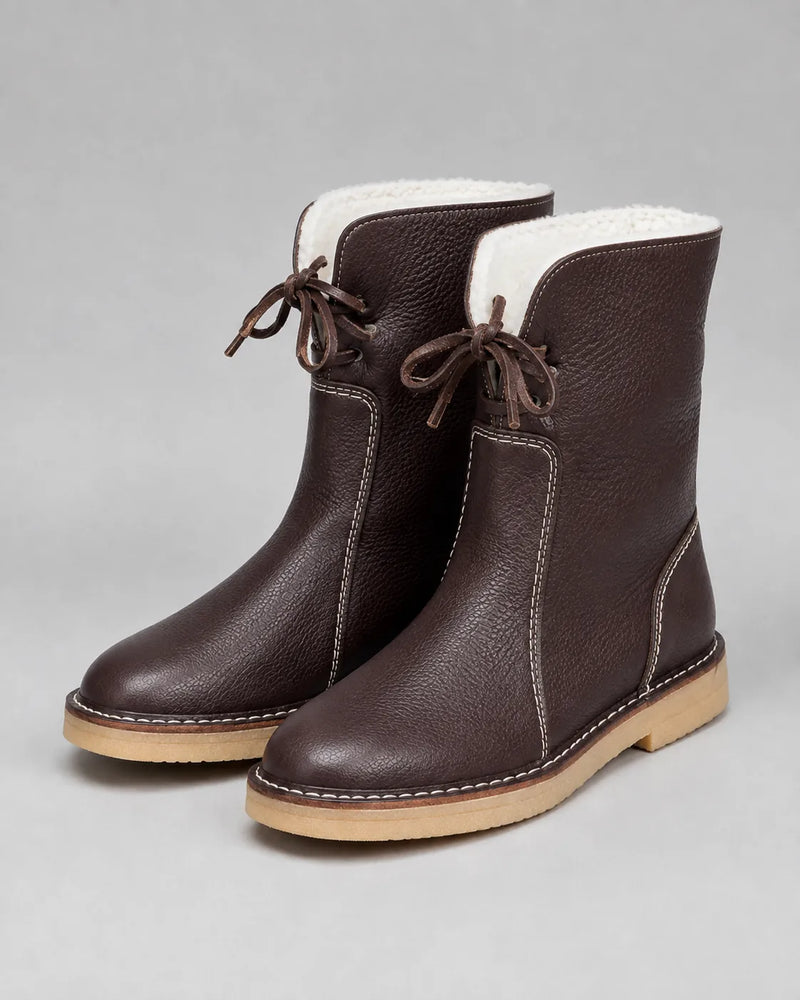 Wisteria Bottes de Neige Doublées Polaire, Lacets, Mi-Mollet pour Femme - Marron | Tenelle