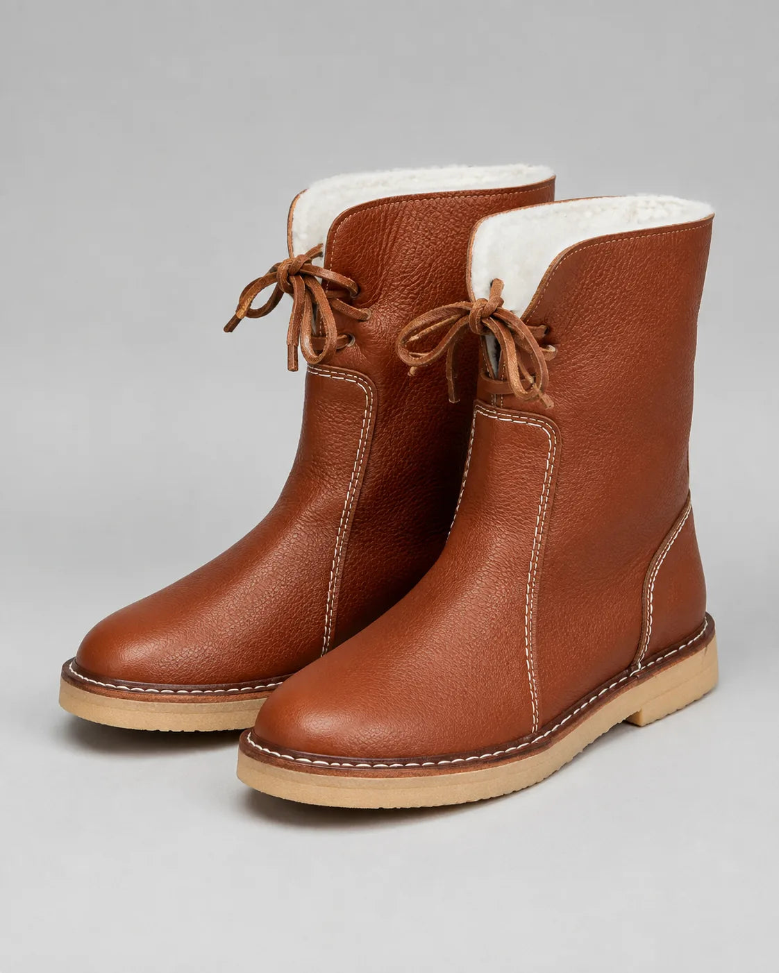 Wisteria Bottes de Neige Doublées Polaire, Lacets, Mi-Mollet pour Femme - Marron | Tenelle
