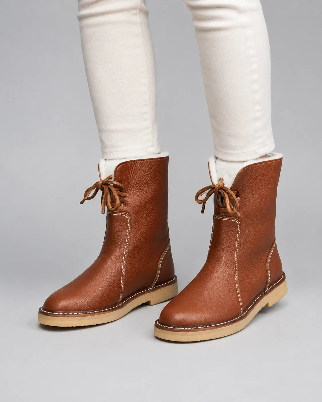 Wisteria Bottes de Neige Doublées Polaire, Lacets, Mi-Mollet pour Femme - Marron | Tenelle