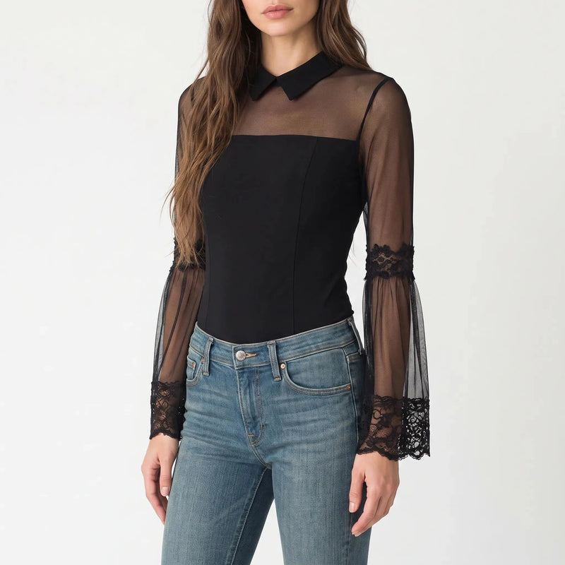 Marceline Blouse Transparente à Fermeture Zippée, Manches Longues pour Femme - Noir