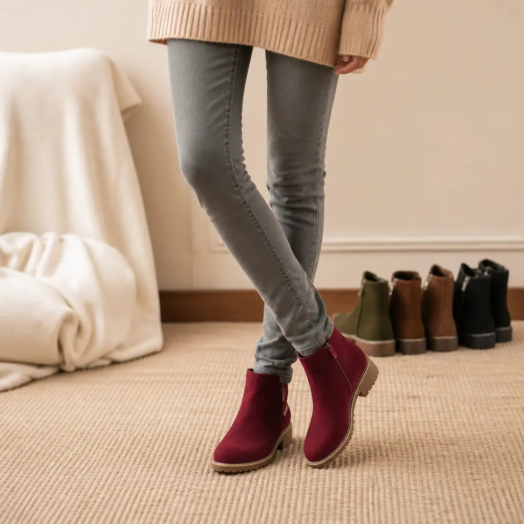 Ottoline Bottines en Suédine Doublées Peau Lainée Synthétique pour Femme - Bordeaux