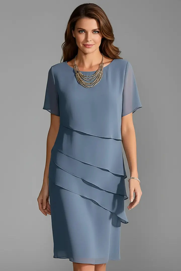 Esme Robe à Empiècement Devant, Manches Courtes, Ourlet Droit pour Femme - Bleu