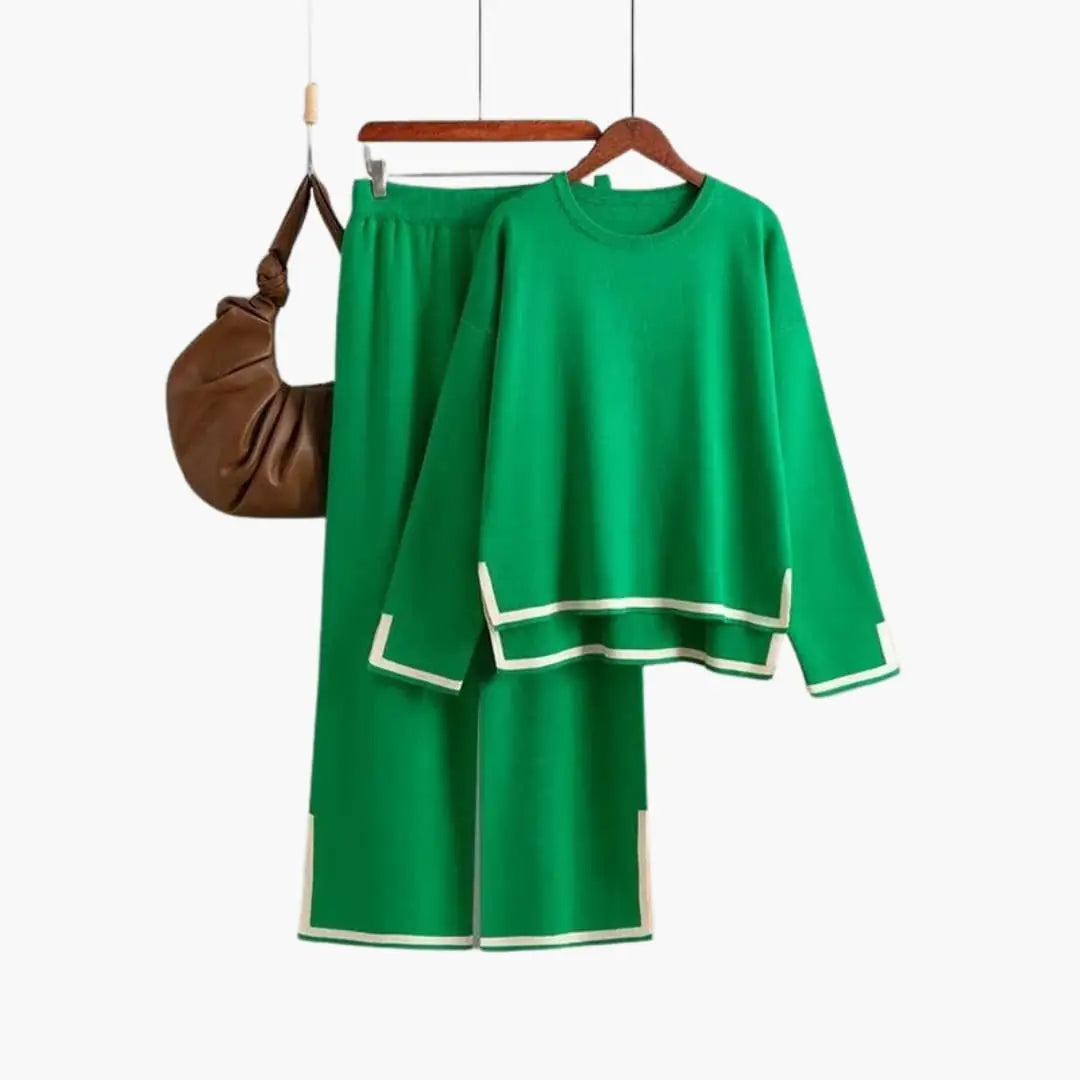 Delphine Ensemble Deux Pièces en Maille Douce et Confortable pour Femme - Vert