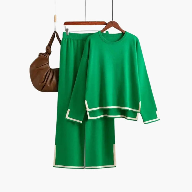 Delphine Ensemble Deux Pièces en Maille Douce et Confortable pour Femme - Vert