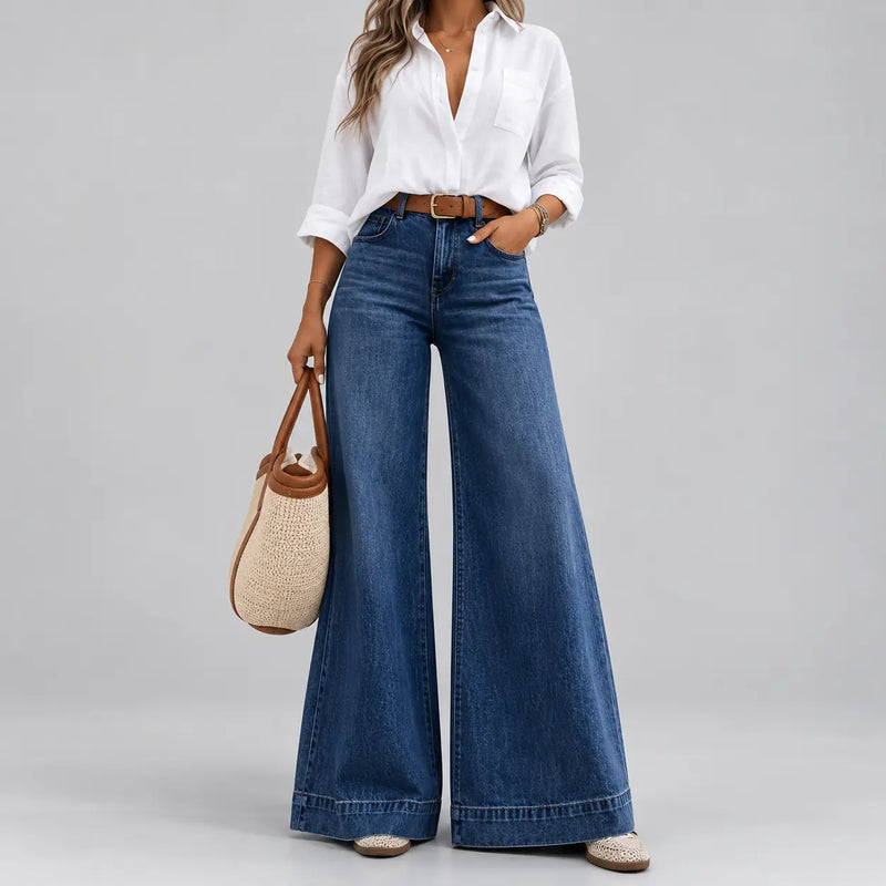 Marguerite Jean Large Évasé, Taille Haute pour Femme - Bleu Foncé