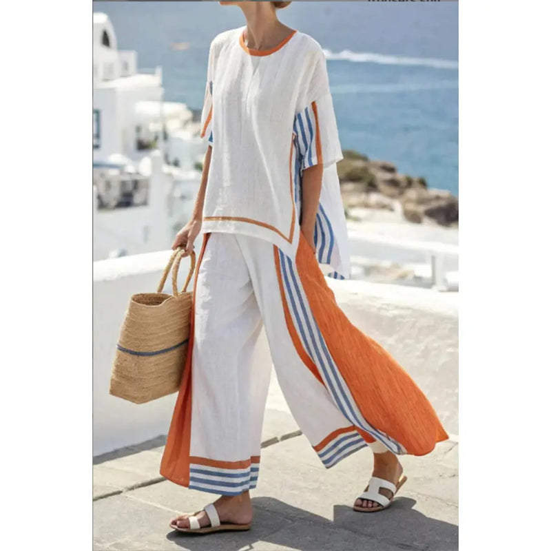 Sorinda Ensemble Deux Pièces Pantalon Décontracté pour Femme - Blanc