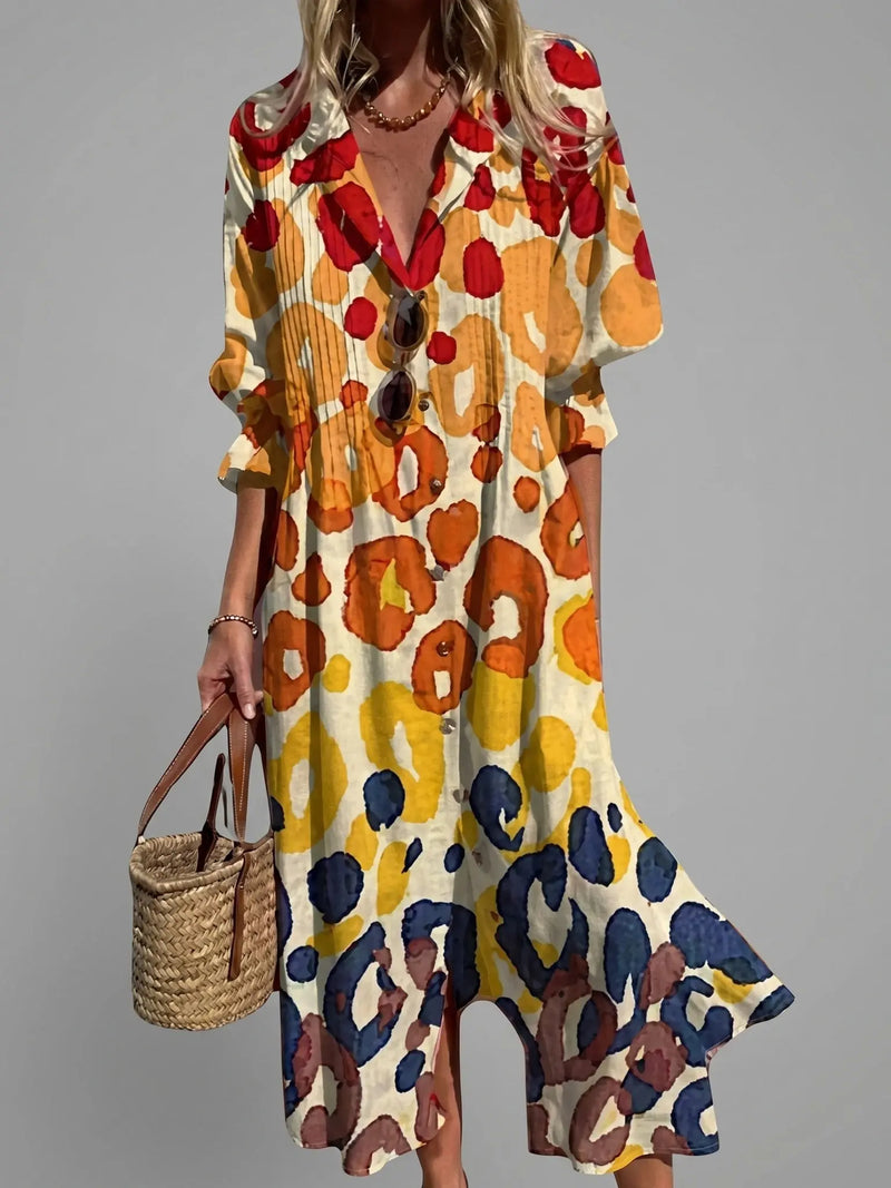 Coraline Robe Chemise Bohème Imprimée, Boutonnée Devant, Coupe Décontractée Maxi pour Femme - Jaune