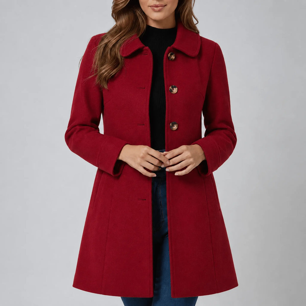 Serelle Manteau Mi-Long Cintré, Croisé Simple, Coupe Ajustée pour Femme - Rouge